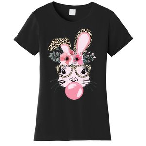 Cute Bunny With Leopard Glasses Bubblegum Easter Day Women's T-Shirt