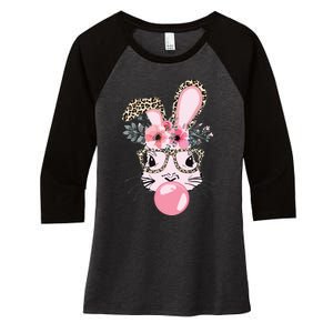 Cute Bunny With Leopard Glasses Bubblegum Easter Day Women's Tri-Blend 3/4-Sleeve Raglan Shirt