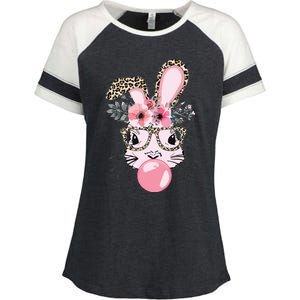 Cute Bunny With Leopard Glasses Bubblegum Easter Day Enza Ladies Jersey Colorblock Tee