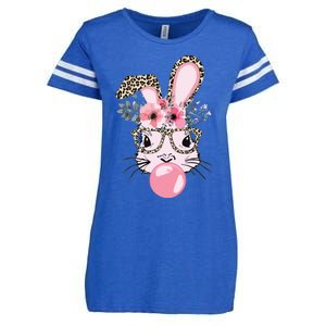 Cute Bunny With Leopard Glasses Bubblegum Easter Day Enza Ladies Jersey Football T-Shirt