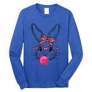 Cute Bunny With Heart Glasses Bubblegum Easter Day Cool Gift Long Sleeve Shirt