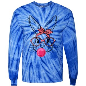 Cute Bunny With Heart Glasses Bubblegum Easter Day Cool Gift Tie-Dye Long Sleeve Shirt