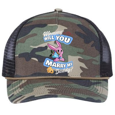 Cute Bunny Wedding Offer Mommy Will You Marry My Daddy Cool Gift Retro Rope Trucker Hat Cap