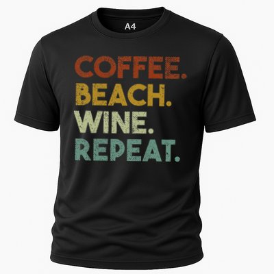 Coffee Beach Wine Repeat Funny Retro Beach Cooling Performance Crew T-Shirt