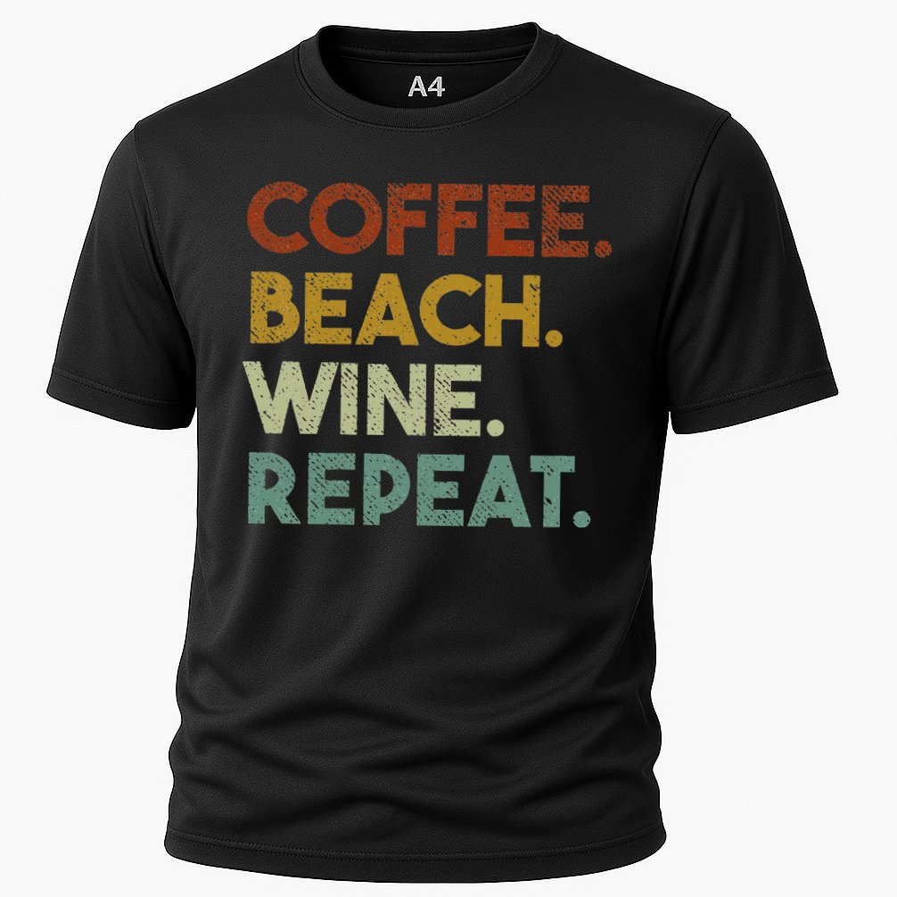 Coffee Beach Wine Repeat Funny Retro Beach Performance Shirt