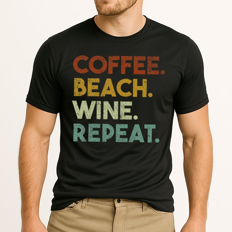 Coffee Beach Wine Repeat Funny Retro Beach Performance Shirt