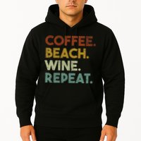 Coffee Beach Wine Repeat Funny Retro Beach Hoodie