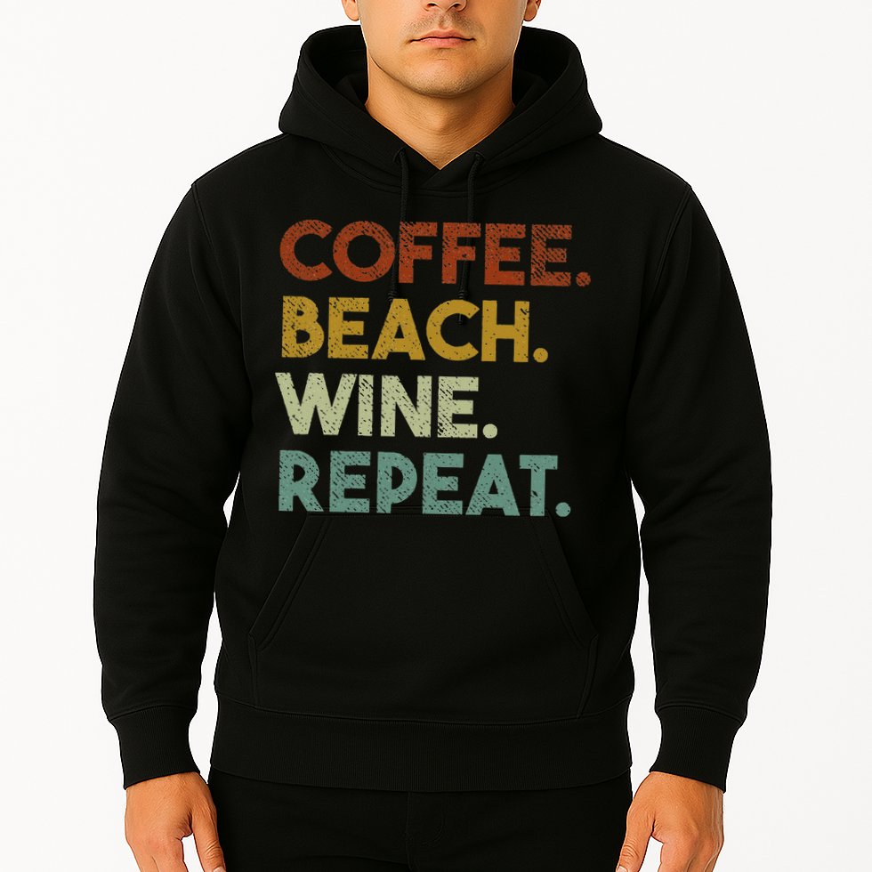 Coffee Beach Wine Repeat Funny Retro Beach Hoodie