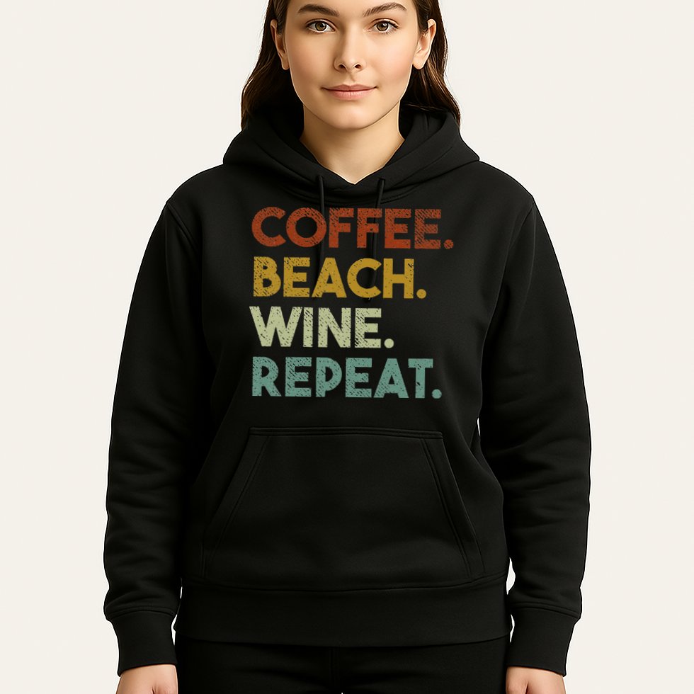 Coffee Beach Wine Repeat Funny Retro Beach Hoodie