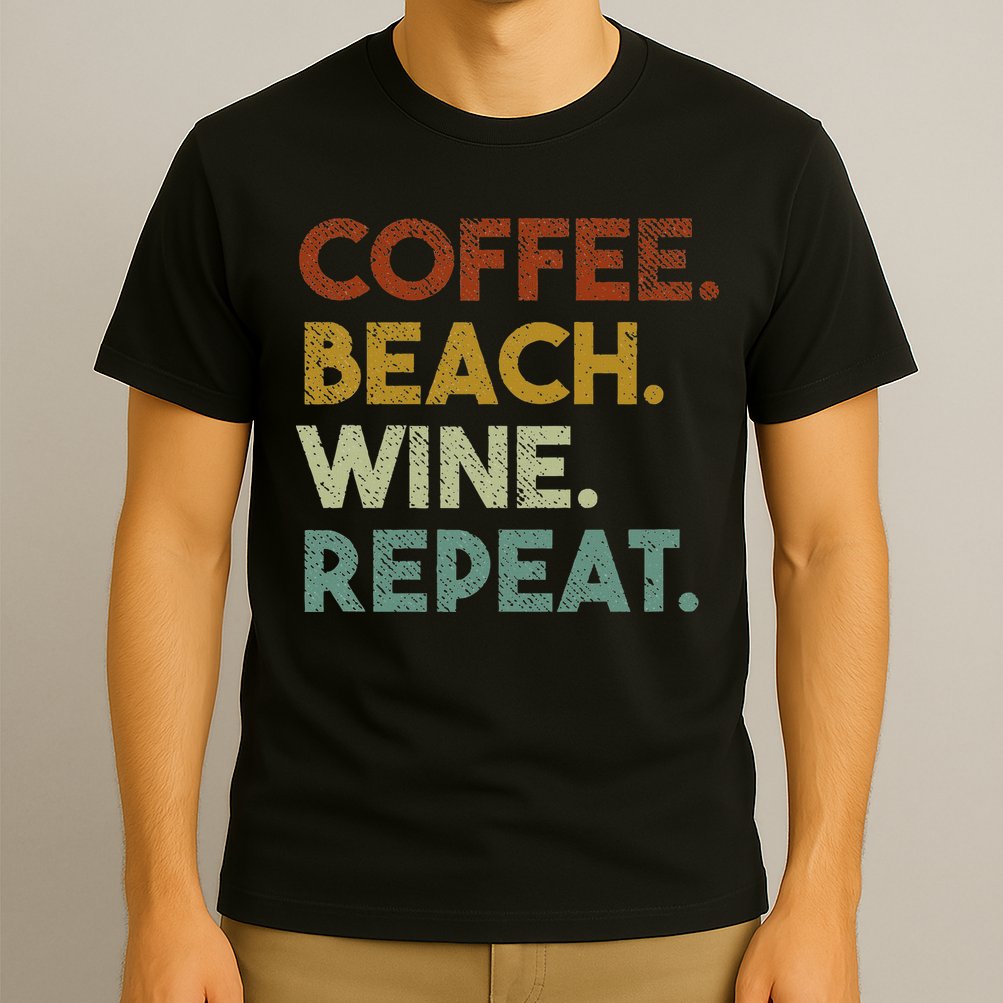 Coffee Beach Wine Repeat Funny Retro Beach T-Shirt