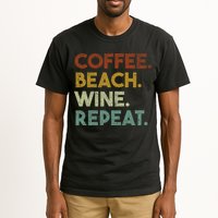 Coffee Beach Wine Repeat Funny Retro Beach Tall T-Shirt
