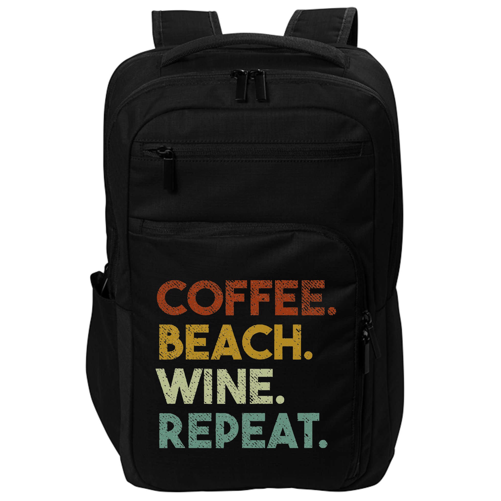 Coffee Beach Wine Repeat Funny Retro Beach Impact Tech Backpack