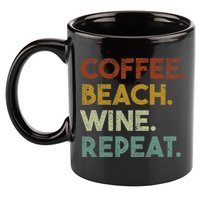 Coffee Beach Wine Repeat Funny Retro Beach 11oz C Handle Ceramic Mug