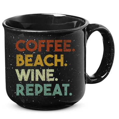 Coffee Beach Wine Repeat Funny Retro Beach 15oz Campfire Ceramic Mug
