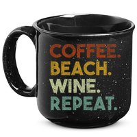 Coffee Beach Wine Repeat Funny Retro Beach 15oz Campfire Ceramic Mug