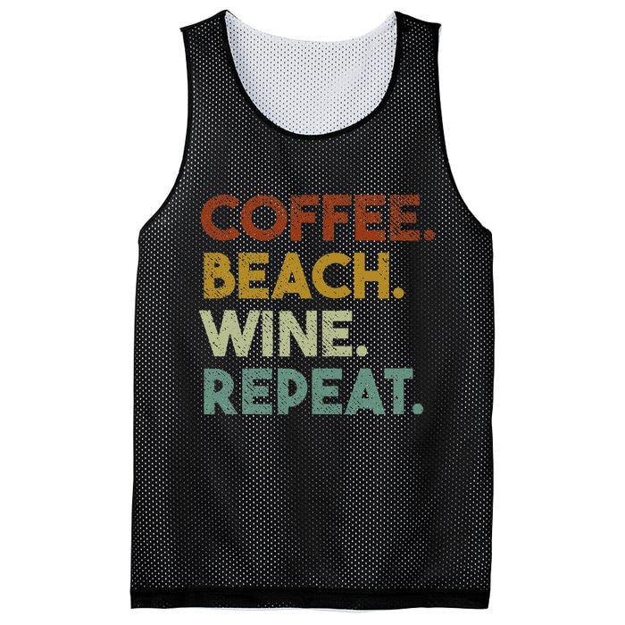 Coffee Beach Wine Repeat Funny Retro Beach Mesh Reversible Basketball Jersey Tank