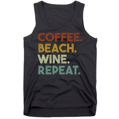 Coffee Beach Wine Repeat Funny Retro Beach Tank Top