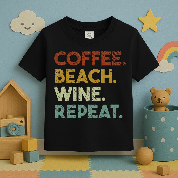 Coffee Beach Wine Repeat Funny Retro Beach Toddler T-Shirt