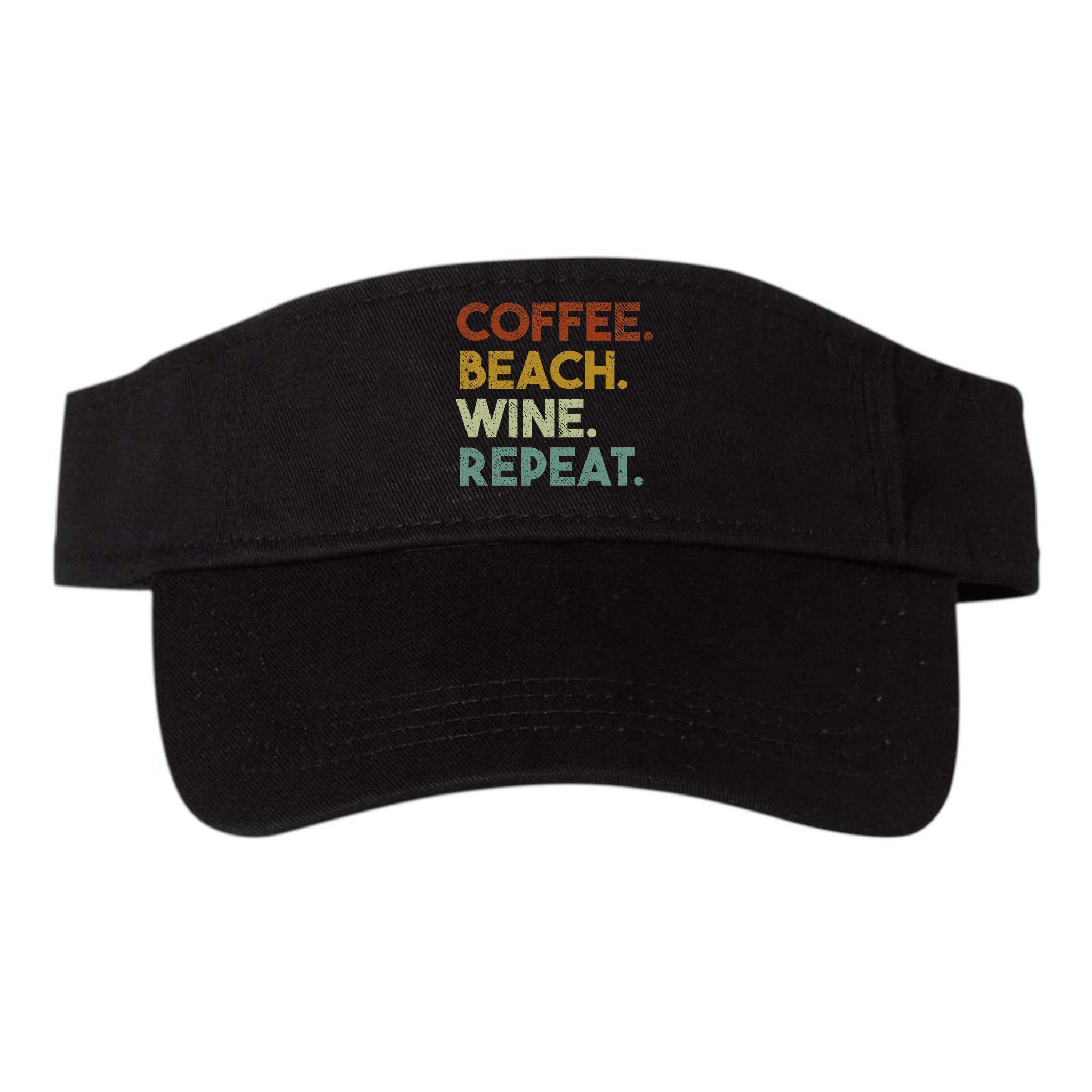 Coffee Beach Wine Repeat Funny Retro Beach Visor
