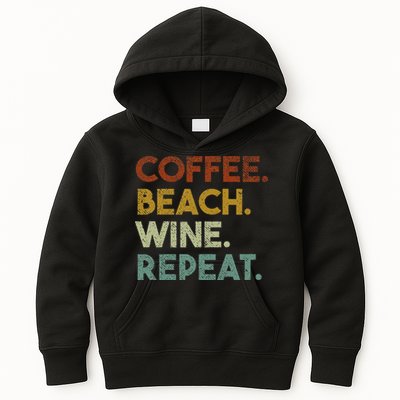 Coffee Beach Wine Repeat Funny Retro Beach Kids Hoodie