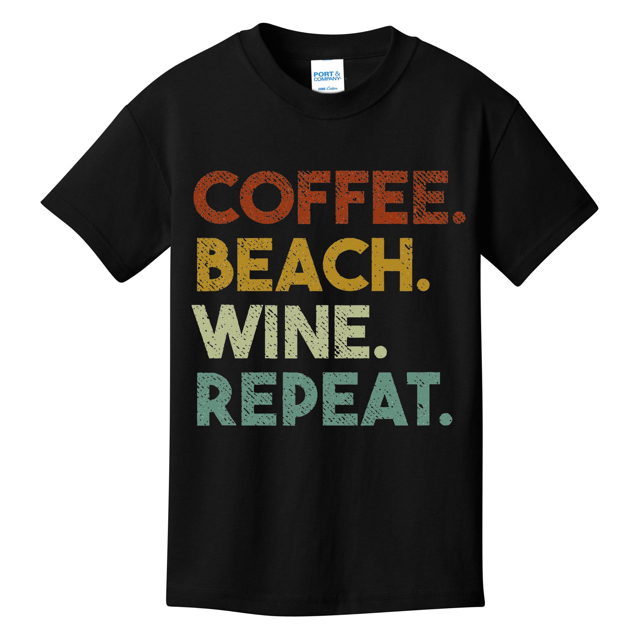 Coffee Beach Wine Repeat Funny Retro Beach Kids T-Shirt