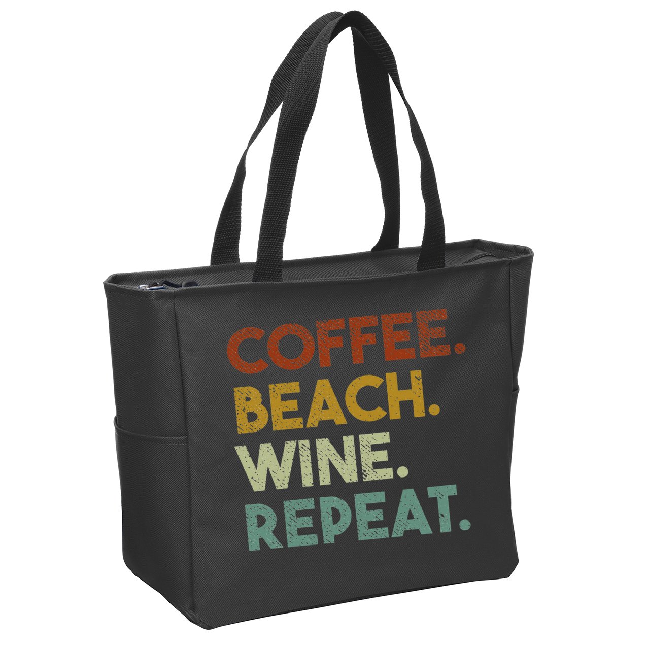 Coffee Beach Wine Repeat Funny Retro Beach Zip Tote Bag