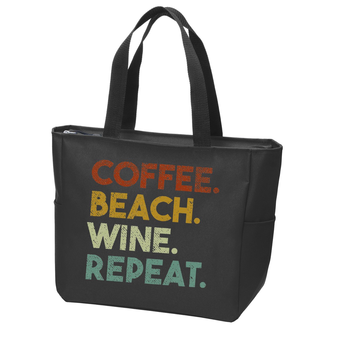 Coffee Beach Wine Repeat Funny Retro Beach Zip Tote Bag