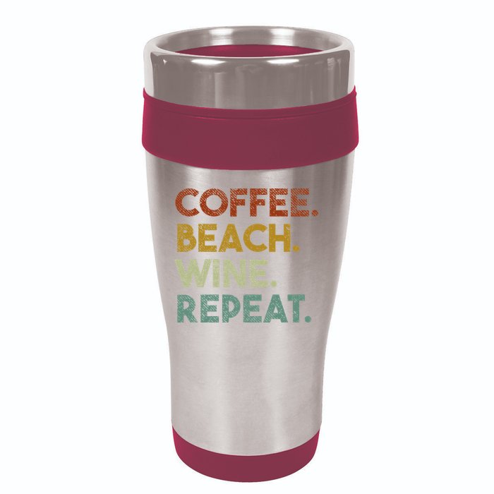 Coffee Beach Wine Repeat Funny Retro Beach 16oz Travel Tumbler