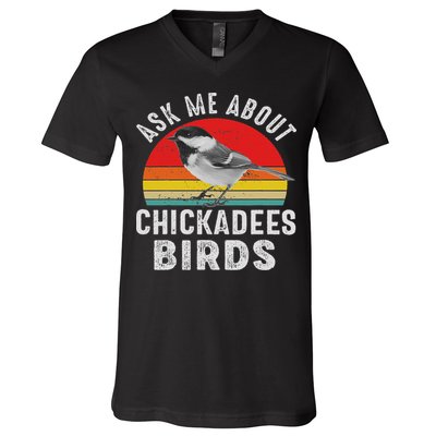 Chickadee Bird Women Daughter Mom Lover Birdwatching V-Neck T-Shirt