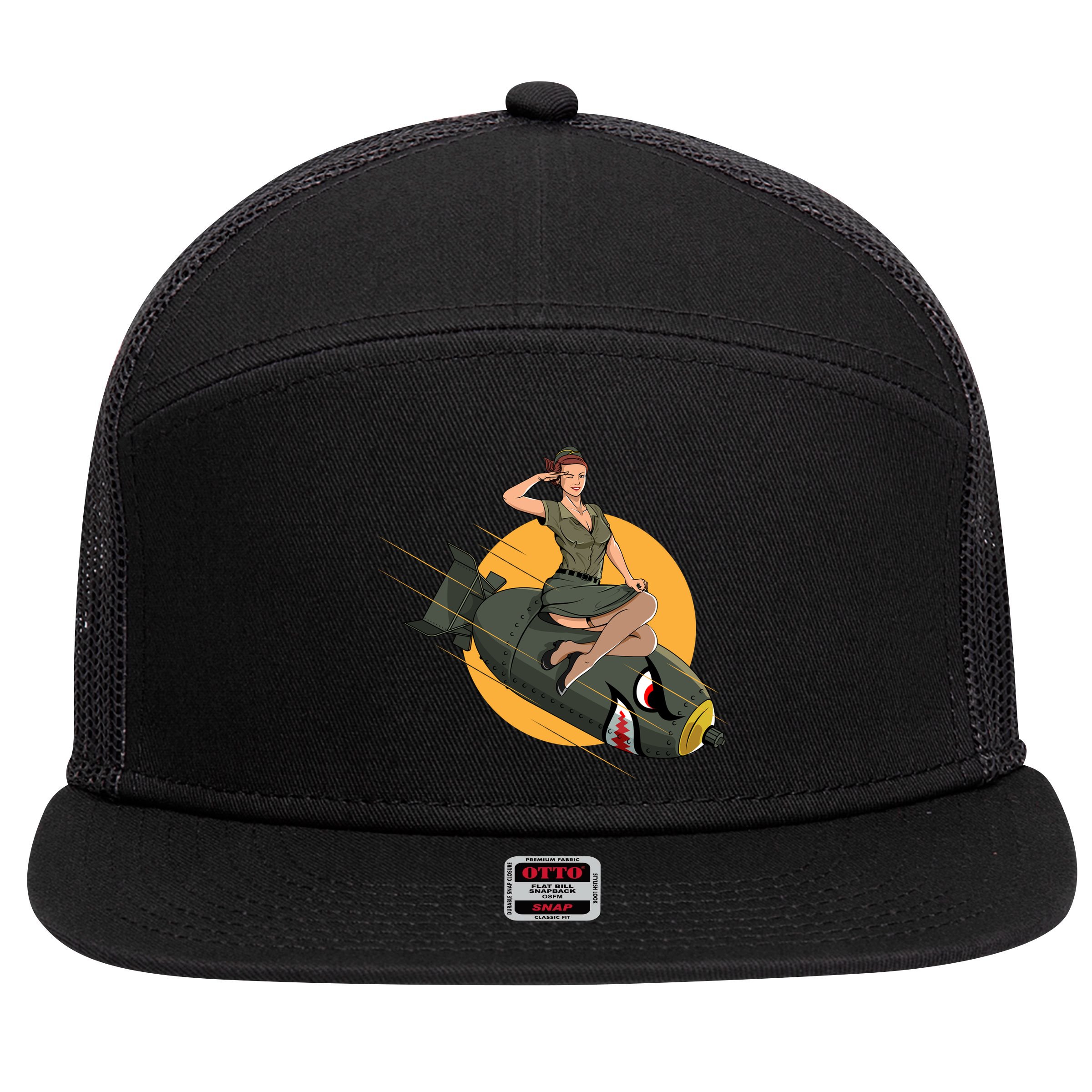Cherry Bomb WW2 Pin Up Girl 7 Panel Mesh Trucker Snapback Hat