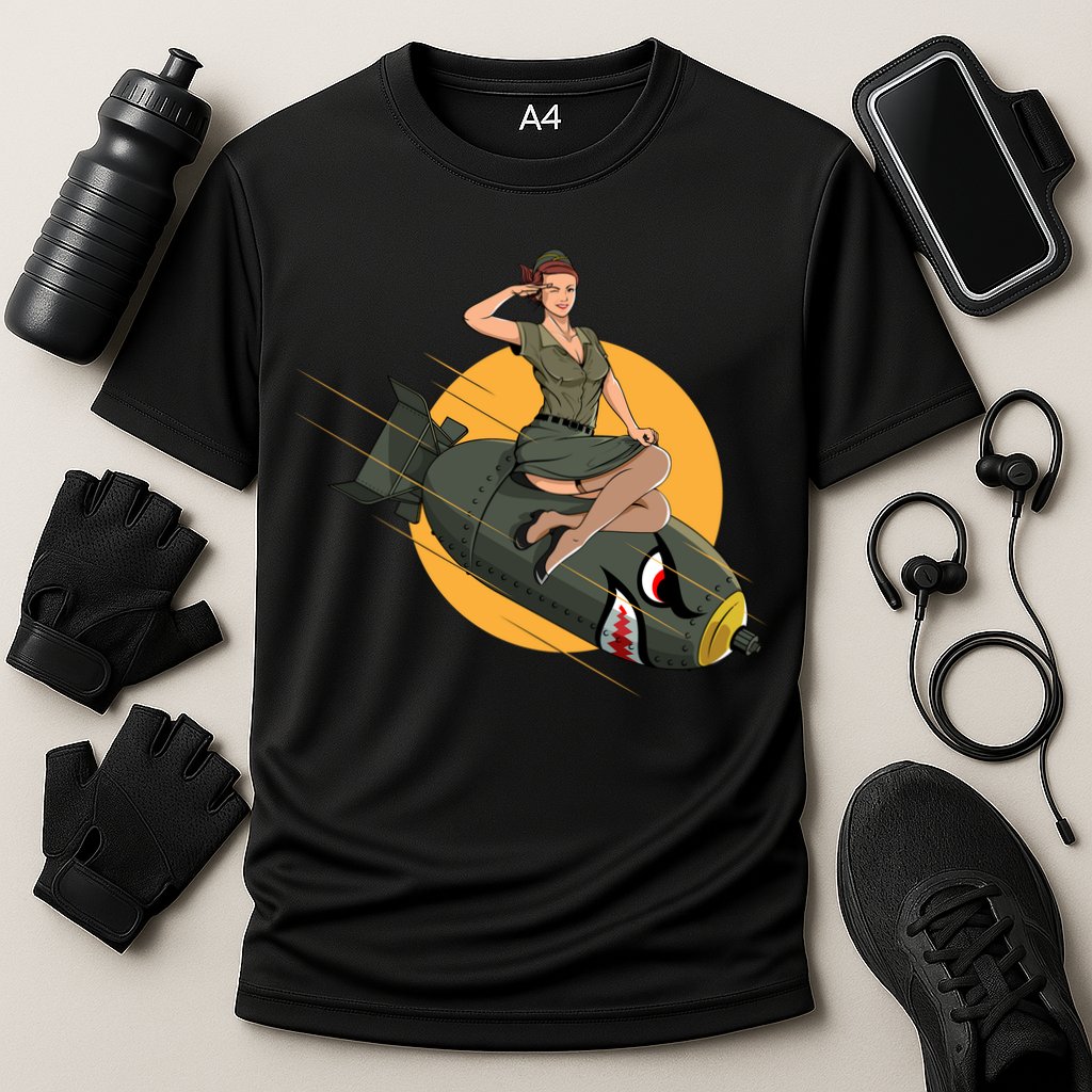 Cherry Bomb WW2 Pin Up Girl Cooling Performance Crew T-Shirt