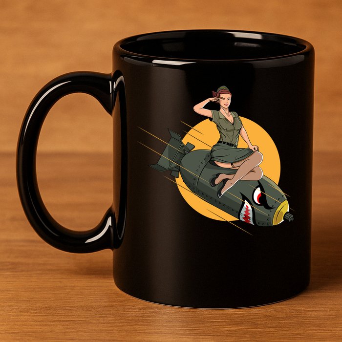Cherry Bomb WW2 Pin Up Girl 11oz C Handle Ceramic Mug