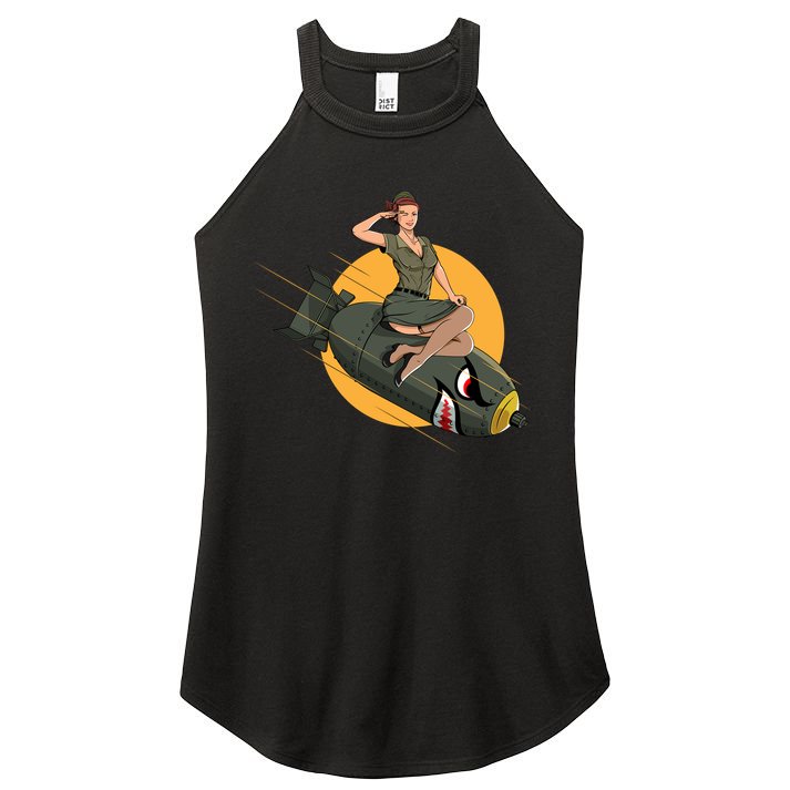 Cherry Bomb WW2 Pin Up Girl Women's Perfect Tri Rocker Tank