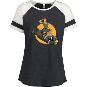 Cherry Bomb WW2 Pin Up Girl Enza Ladies Jersey Colorblock Tee