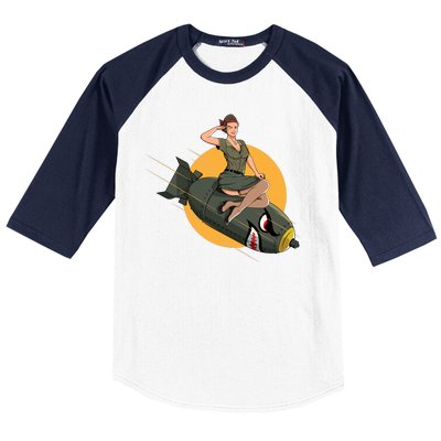 Cherry Bomb WW2 Pin Up Girl Baseball Sleeve Shirt