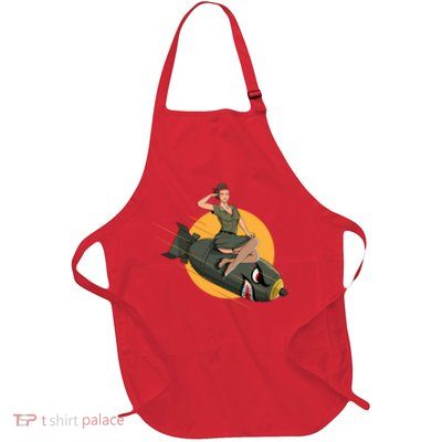 Cherry Bomb WW2 Pin Up Girl Full-Length Apron With Pockets