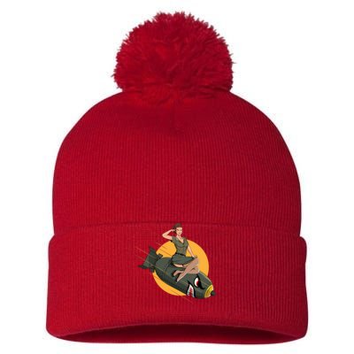 Cherry Bomb WW2 Pin Up Girl Pom Pom 12in Knit Beanie
