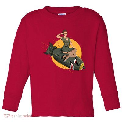 Cherry Bomb WW2 Pin Up Girl Toddler Long Sleeve Shirt