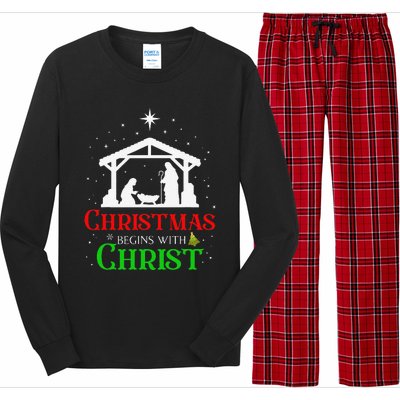 Christmas Begins With Christ Jesus Cross Christian Xmas Long Sleeve Pajama Set