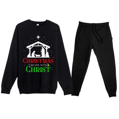 Christmas Begins With Christ Jesus Cross Christian Xmas Premium Crewneck Sweatsuit Set