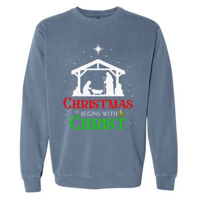 Christmas Begins With Christ Jesus Cross Christian Xmas Garment-Dyed Sweatshirt