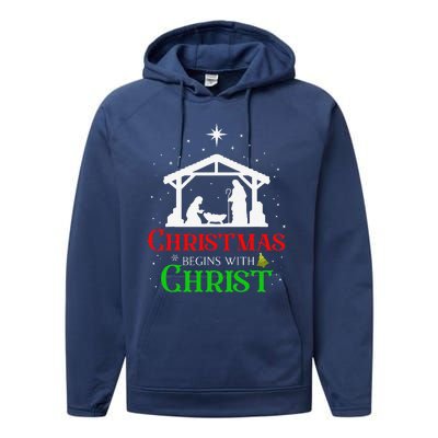 Christmas Begins With Christ Jesus Cross Christian Xmas Performance Fleece Hoodie