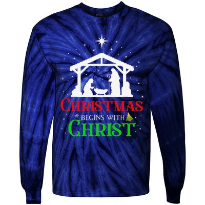 Christmas Begins With Christ Jesus Cross Christian Xmas Tie-Dye Long Sleeve Shirt