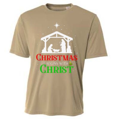 Christmas Begins With Christ Jesus Cross Christian Xmas Cooling Performance Crew T-Shirt