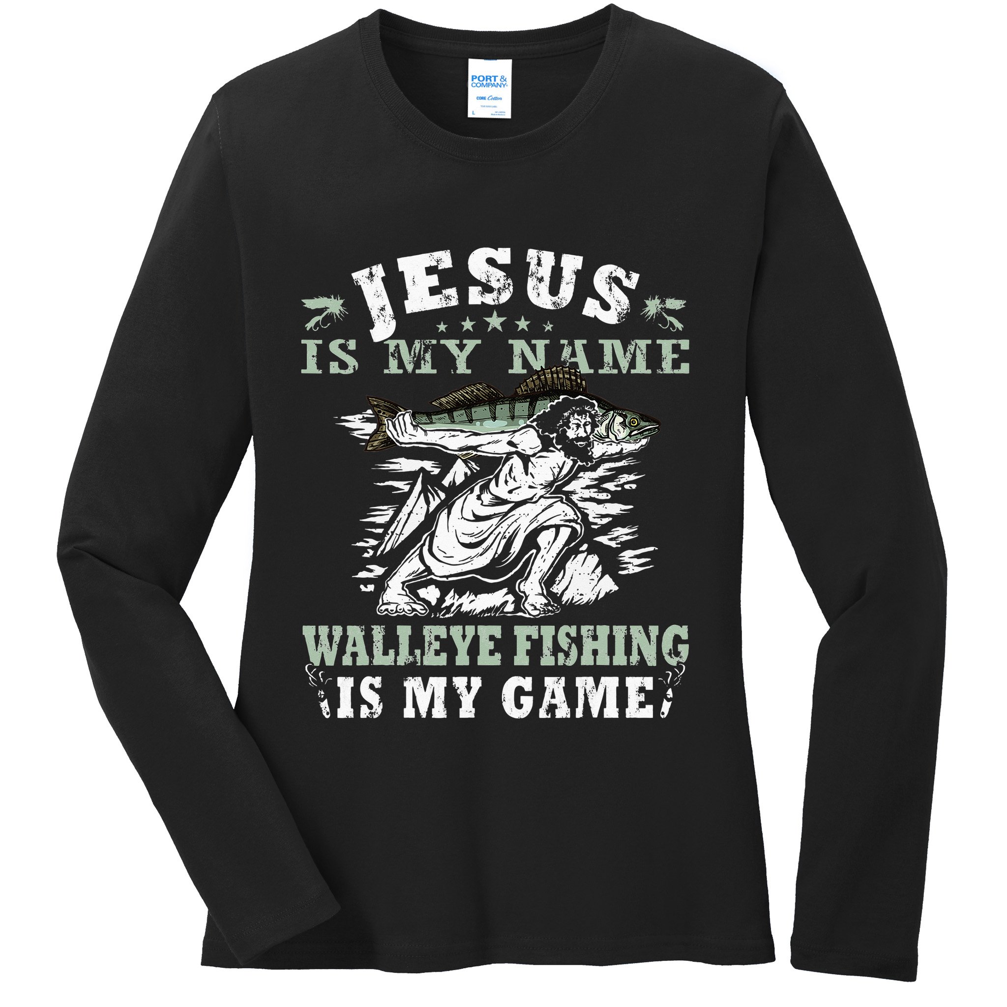 Catching big Walleye Fish over 25 inches Walleye Hunter Ladies Long Sleeve Shirt