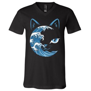 Cat Bule Wave Blue Cats Wave Blue Wave Of Cat Ladies V-Neck T-Shirt