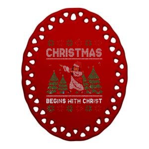 Christmas Begins With Christ Funny Ugly Christmas Jesus Ceramic Oval Ornament