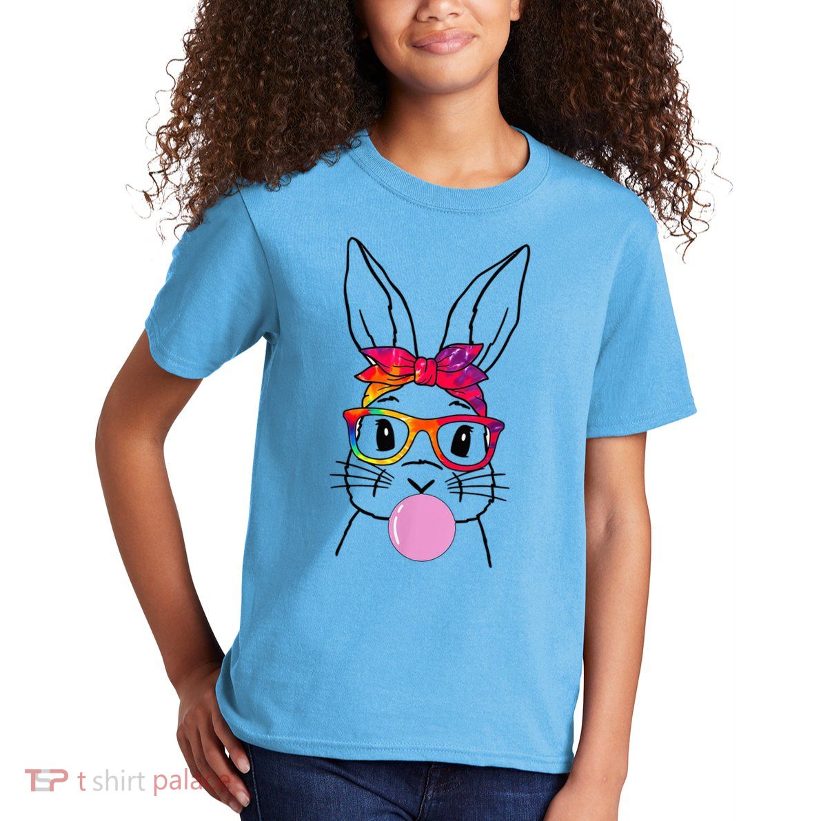 Cute Bunny With Bandana Heart Glasses Bubblegum Easter Day Kids T-Shirt