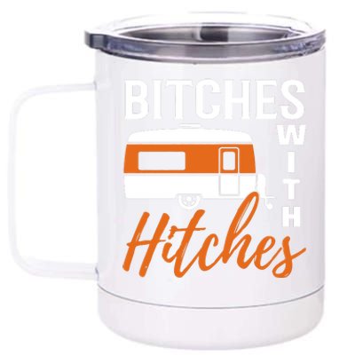 Camping Bitches With Hitches 12 oz Stainless Steel Tumbler Cup