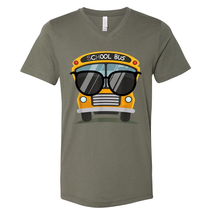 Cool Bus With Sunglasses School Bus Party V-Neck T-Shirt